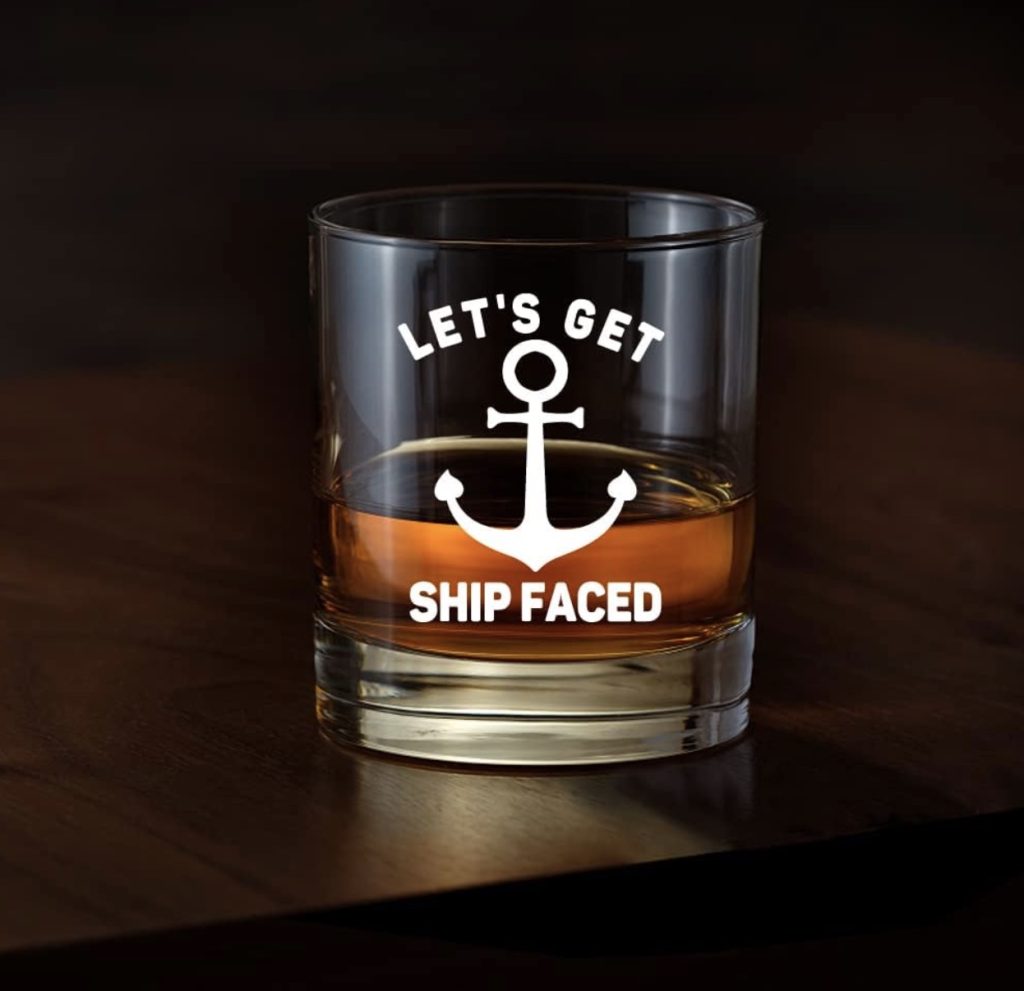 Christmas gift for boaters - Get ship faced whiskey glass.
