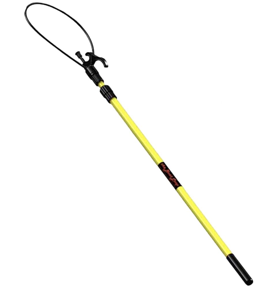 A yellow fishing pole with a black handle, perfect for Christmas gifts for boaters.