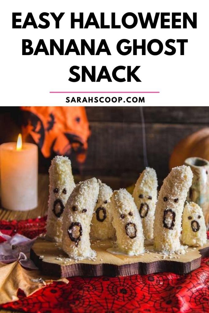 Easy halloween banana ghost snack Pinterest image