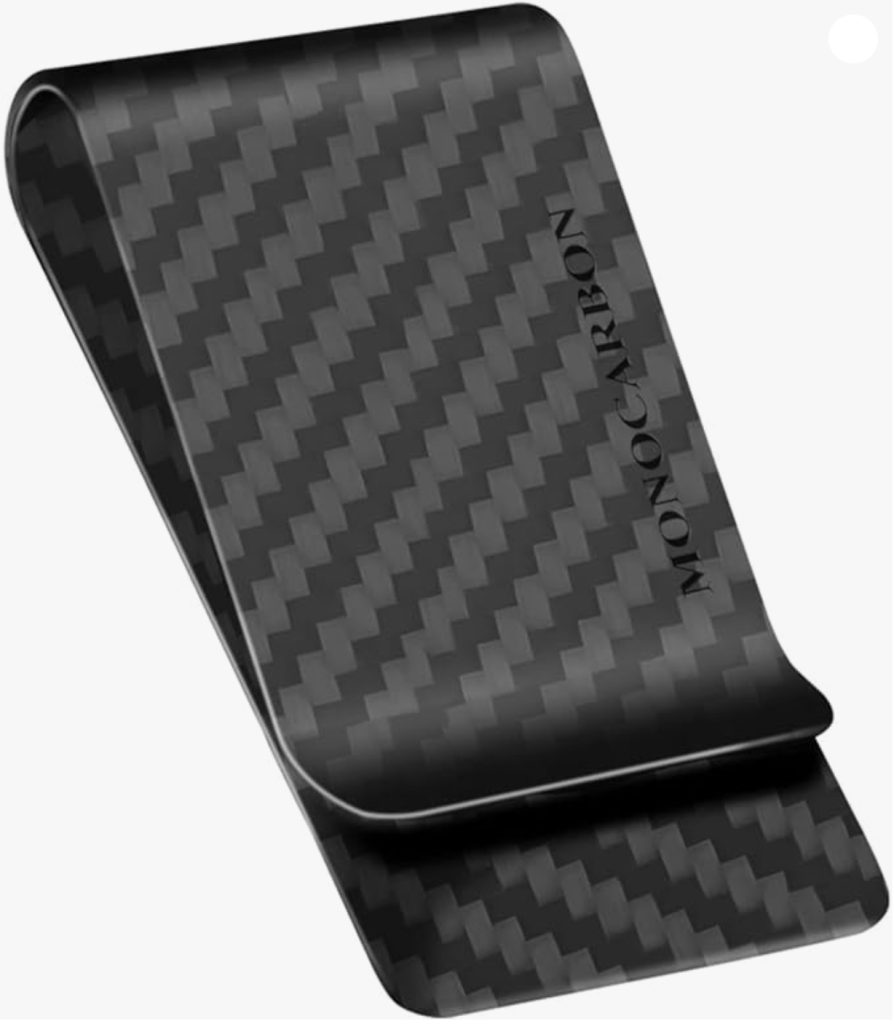 A carbon fiber money clip - a perfect gift for son-in-law at Christmas.