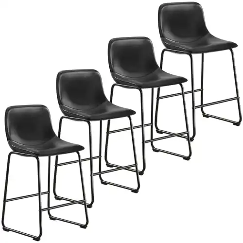 TAVR Furniture Faux Leather Counter Height Stools Armless Island Chairs Set of 4 with Backs Hold up to 500 lbs for Home Kitchen Dining Room Bar Coffee Shop, Industrial Vintage Style, Black