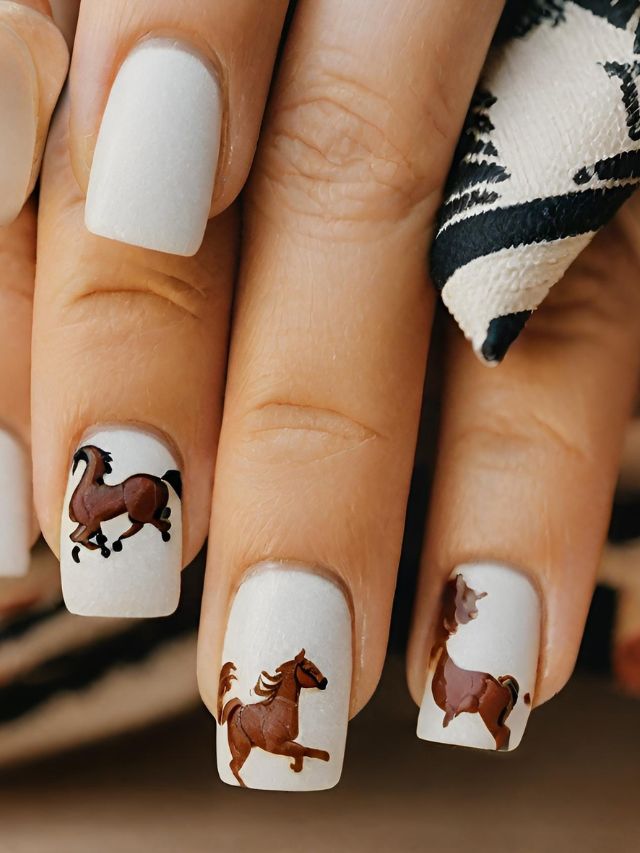 A woman's nails with horses on them.