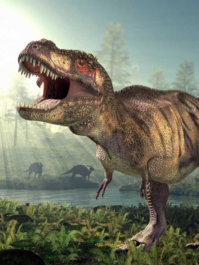 An image of a t - rex with its mouth open.