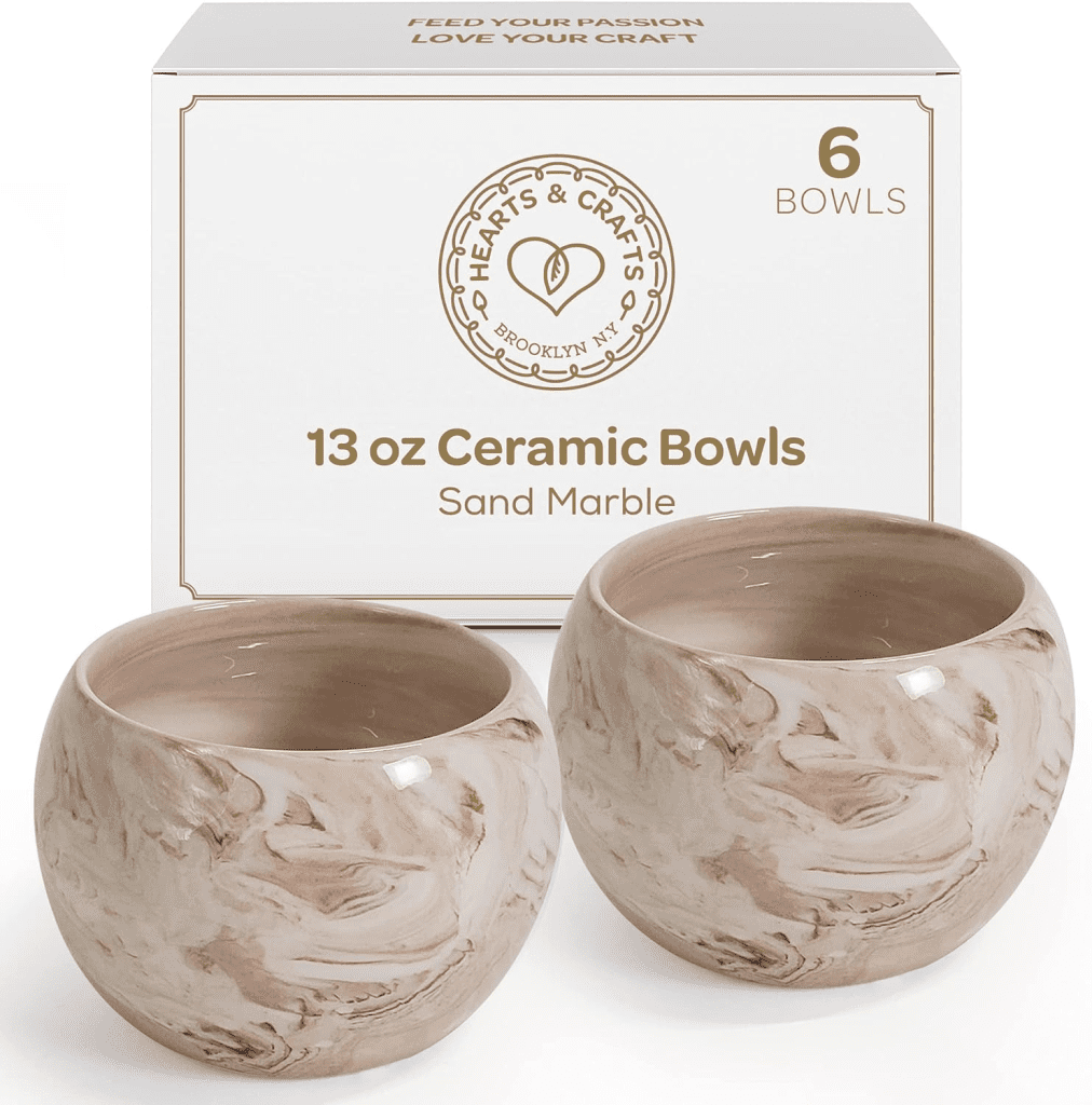 Ceramic bowls set of 6 - sand marble, best Christmas gifts for artists.
