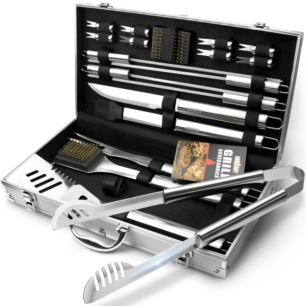 convenient set of barbecue tools in a case.