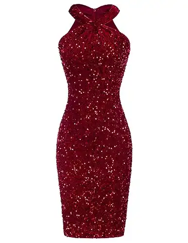 Red Semi Formal Velvet Sequin Dress