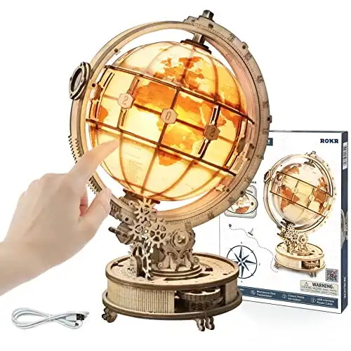 LED Illuminated Wooden Globe Puzzle