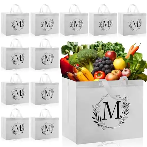 12 Pcs Initial Letter Grocery Tote Bags