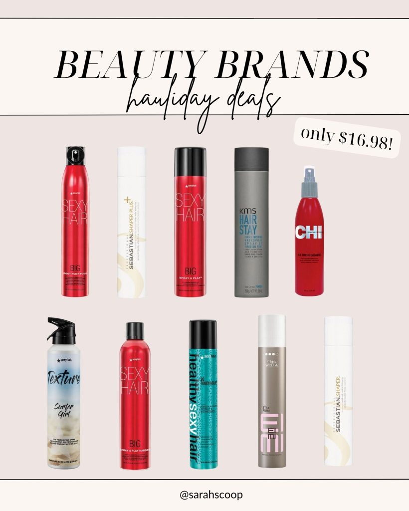 A variety of beauty brands deals on a white background
