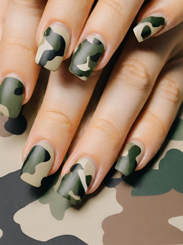 A woman's hands with camouflage nails.