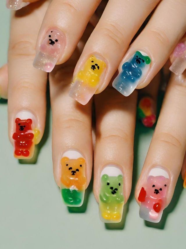 Gummy Bear Nails  Bears nails, Long square acrylic nails, Nails