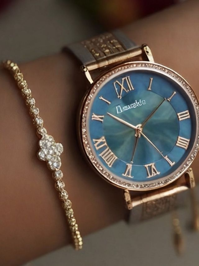 A woman's wrist with a gold watch and bracelet.
