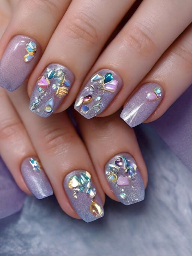 A woman's nails are adorned with exquisite Swarovski crystals, showcasing luxurious nail designs and inspiring ideas.