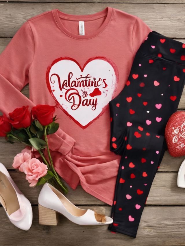 Valentine's day t - shirt and leggings.