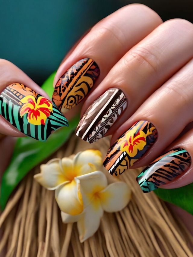 Hawaiian nail art designs - luau nail art ideas.