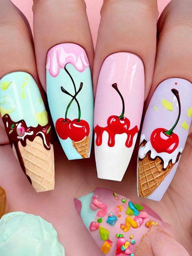 35+ Fun Ice Cream Nail Designs and Ideas