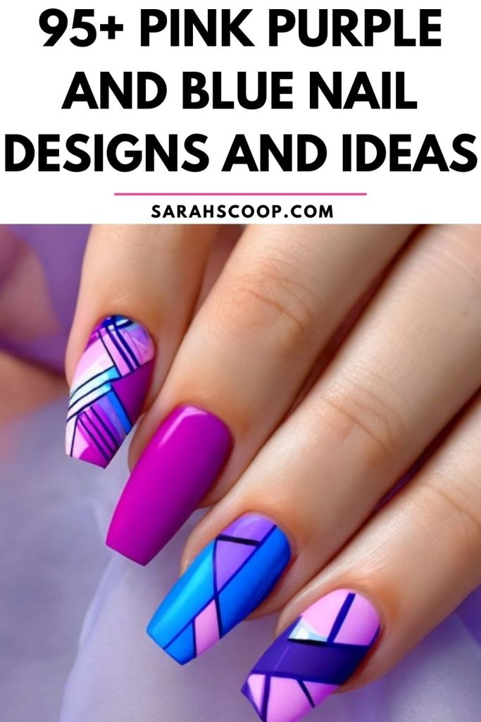 Explore mesmerizing nail designs and ideas featuring vibrant shades of pink, purple, and blue.