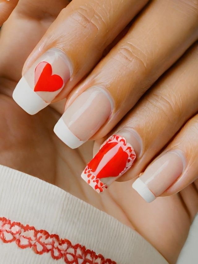 Valentine's day nail art with dip nail ideas.
