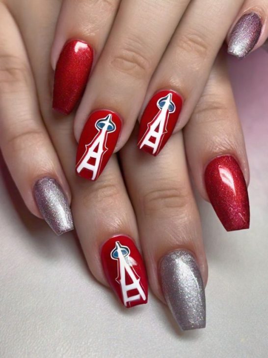 Los Angeles Angels nail designs for fans of the team.