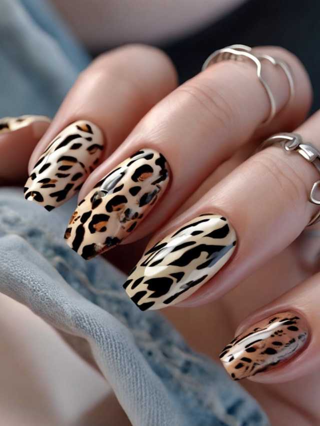 A woman with leopard print nails holding a ring.