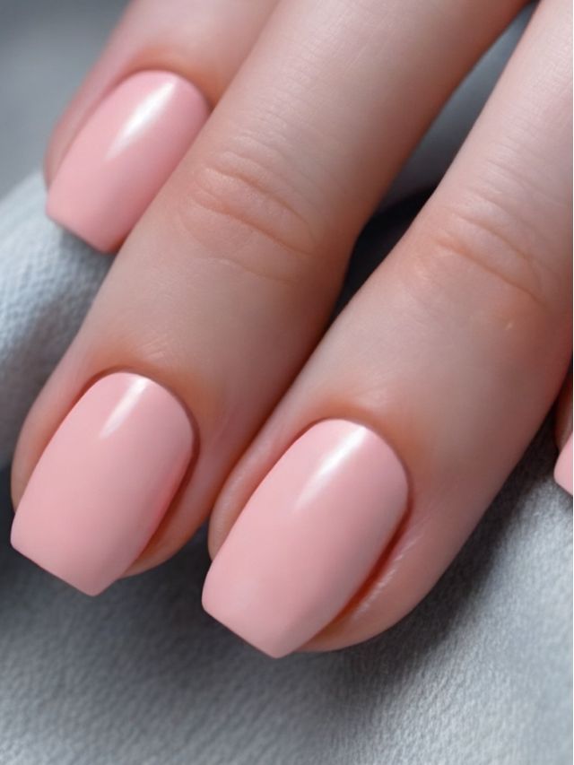 A woman's pink nails on a grey background.