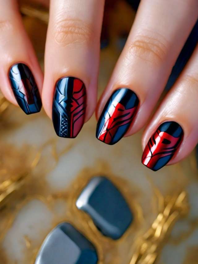 GroovySuns | scarlet witch inspired nails! paired with a citrine + a sigil  for happiness 💥💫 | Instagram