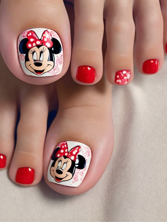 Minnie mouse toe nail art.