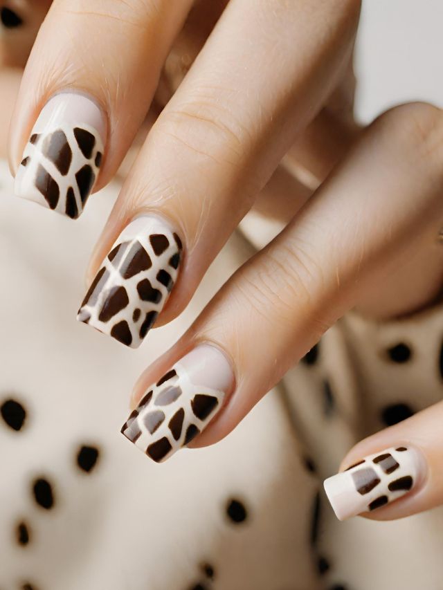 A woman with giraffe print nails.