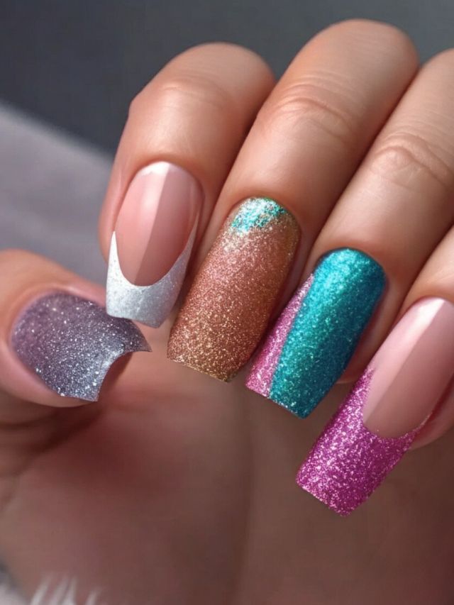 A woman's nails with glitter on them.