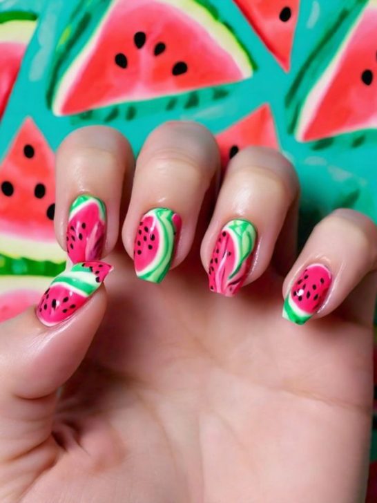 Watermelon nail art.