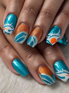 Miami dolphins nail art.