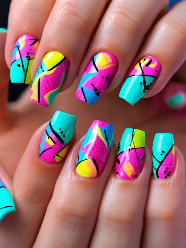 A woman flaunts her vibrant nail designs for the month of January.