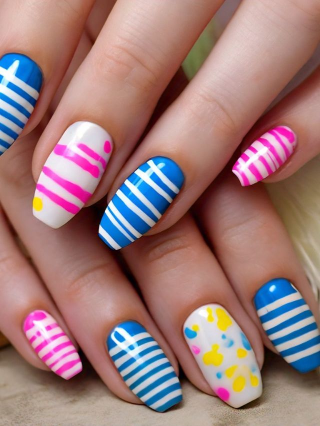A close up of acrylic nails with Easter-themed nail ideas.