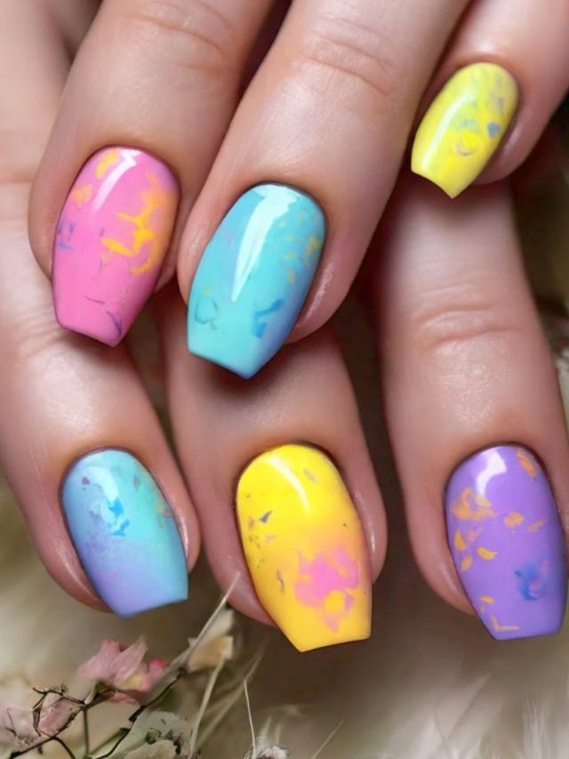 A close up of Easter-themed acrylic nails.