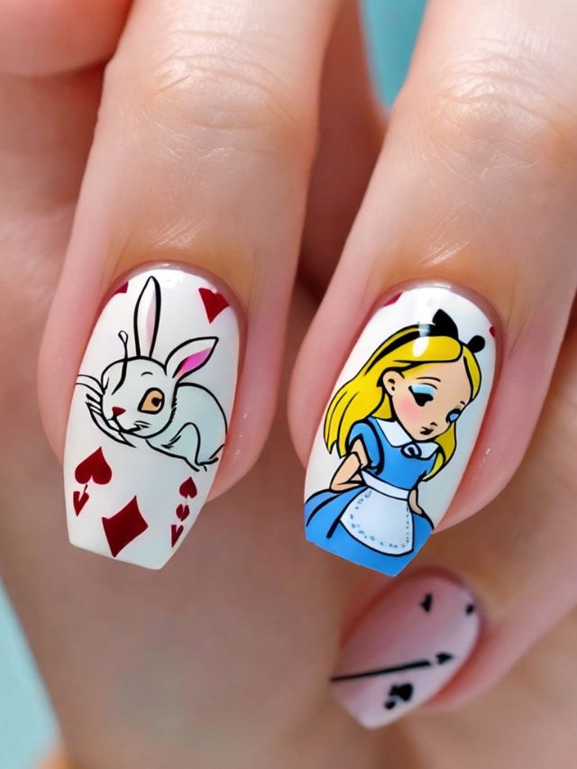 Alice in wonderland nail art.