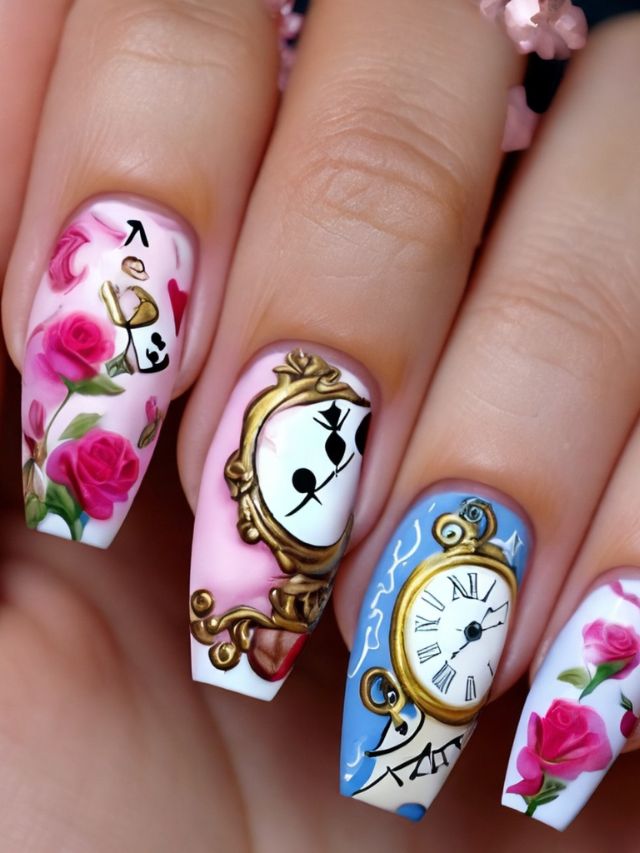Alice in wonderland nail art.