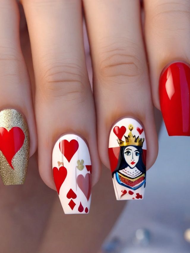Queen of hearts nail art.
