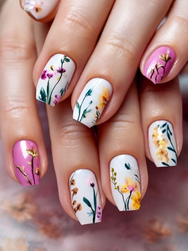 A woman's nails with flowers on them.