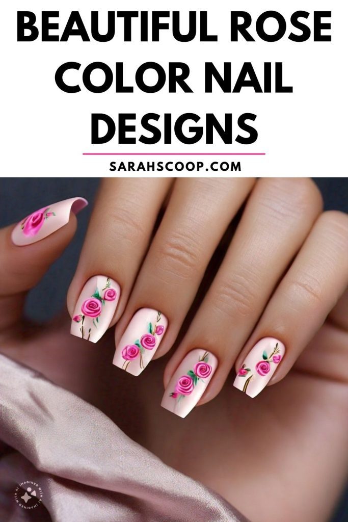 Beautiful rose color nail designs.