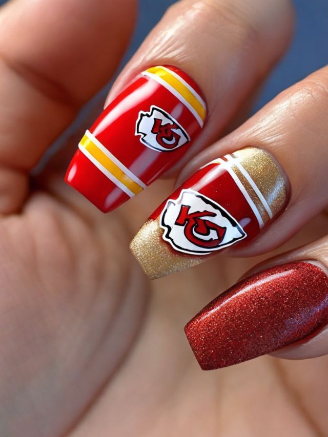 Kansas City Chiefs nail art designs.