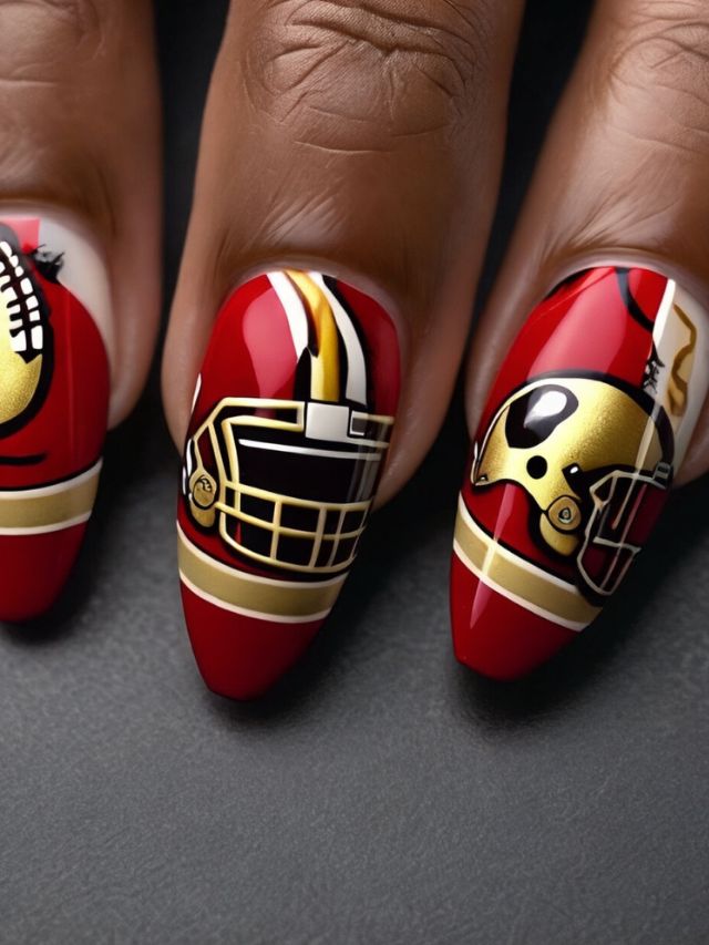 San Francisco 49ers nail art featuring Kansas City Chiefs nail designs.