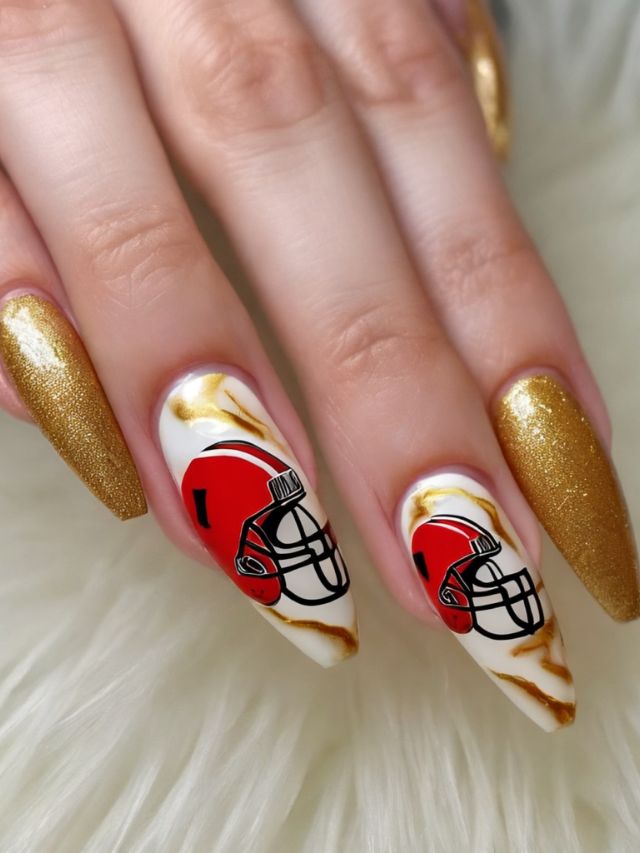 Cleveland Browns nail art design.