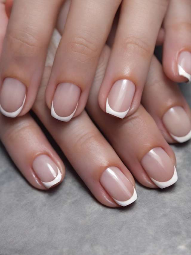 A woman's hands with white french manicures.
