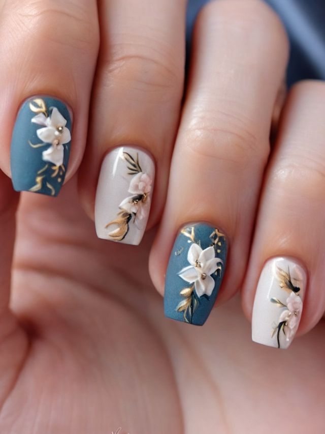 January-inspired nail designs featuring delicate flowers.