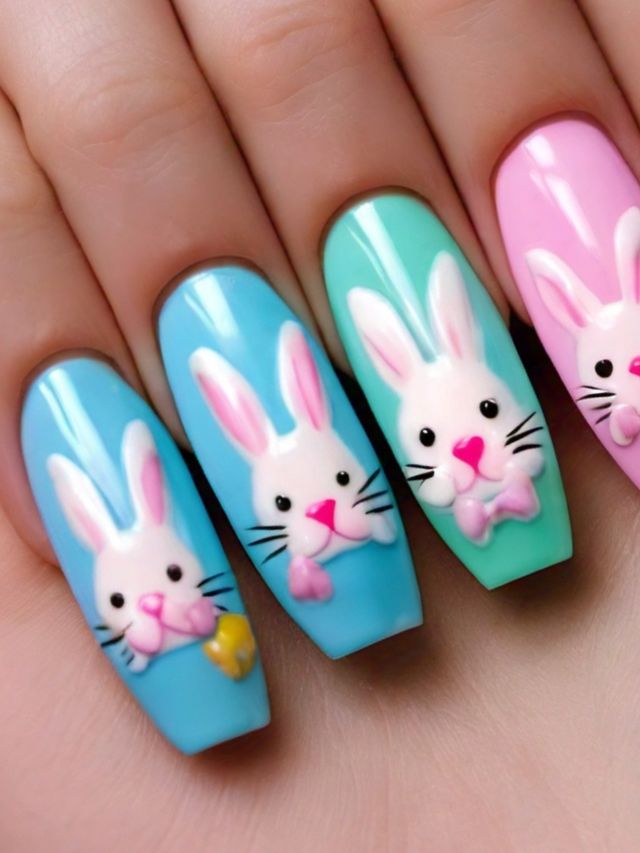 Get festive with adorable bunny nail designs for Easter.