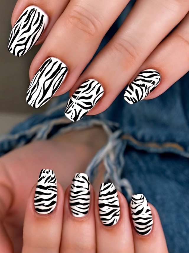 A woman with zebra print nails.