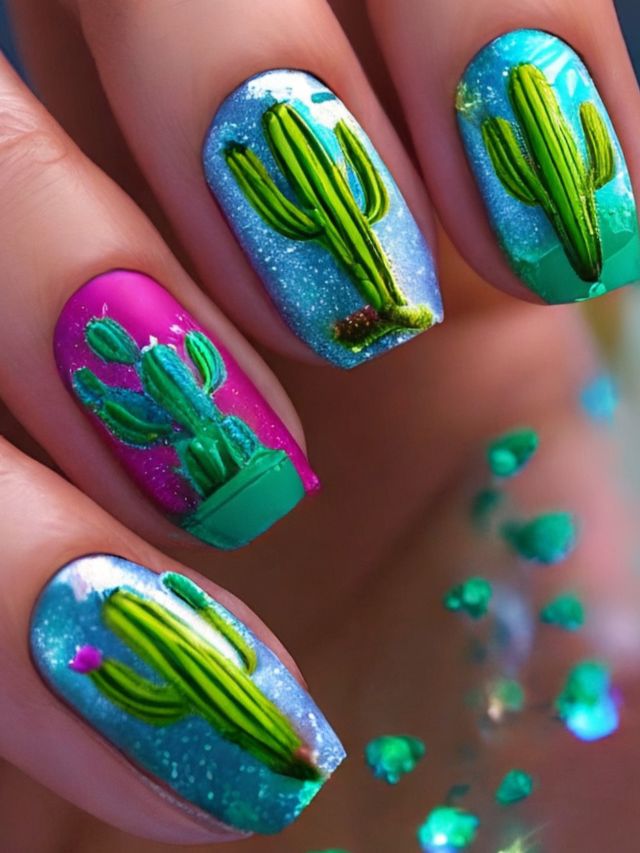 Get creative with cactus nail art designs.
