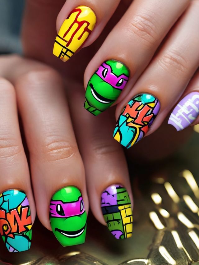 Ideas for teenage mutant ninja turtles nail art.