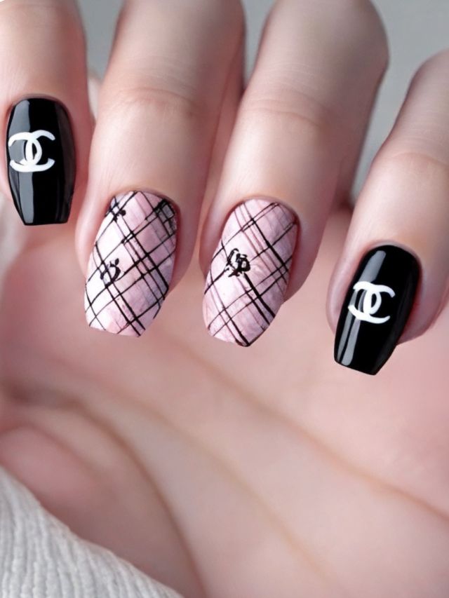 Chanel nail art designs paired with cute fall toe nail designs