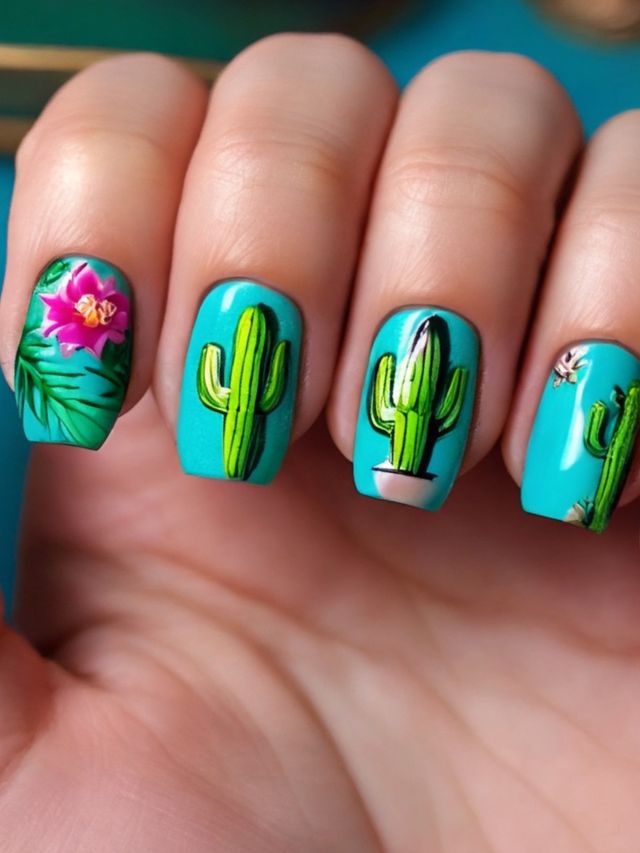 Looking for some cactus nail art ideas? Check out these unique and creative nail designs featuring adorable cacti.